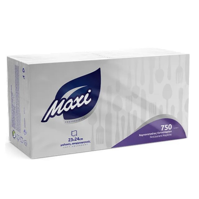 Maxi Soft Χαρτοπετσέτες Απλές 23x24cm, 750 φύλλα