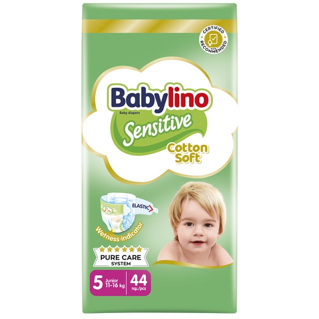Βρεφική πάνα Babylino Sensitive Cotton Soft No5 11-16 Kg Value Pack 44 τμχ