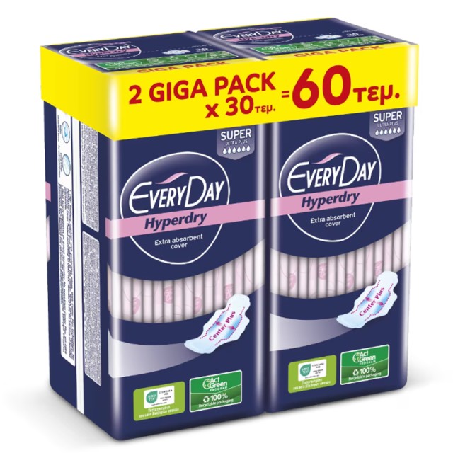 EveryDay Σερβιέτες Hyperdry SUPER Ultra Plus GIGA PACK x 2, 60 τεμ. (2x30τεμ.)