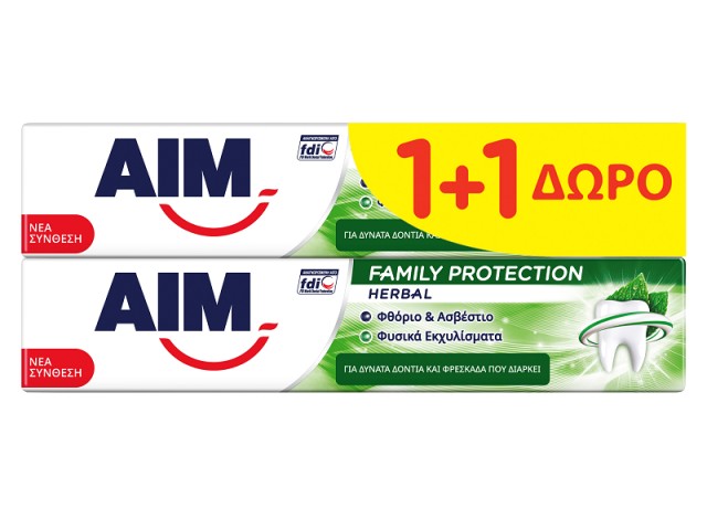 Aim Family Protection Herbal, Οδοντόκρεμα, 2x75ml 1+1 ΔΩΡΟ