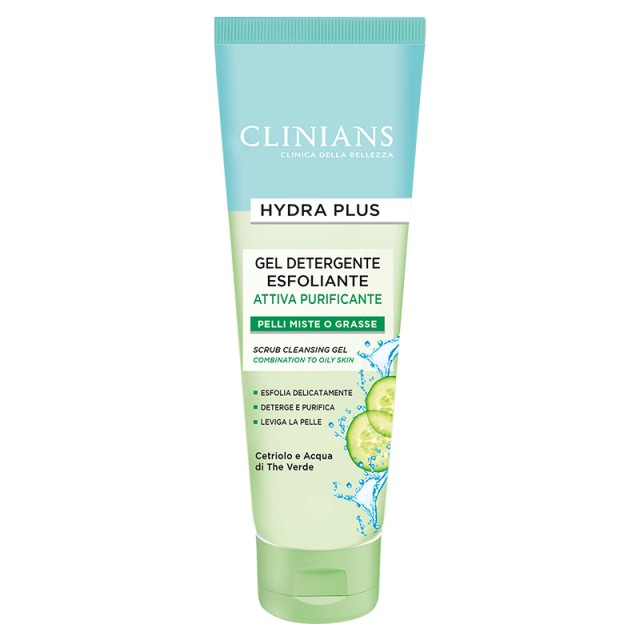 Clinians Hydra Plus Scrub Cleansing Gel, Τζελ Απολέπισης με Πράσινο Τσάι για Μικτό/ Λιπαρό δέρμα, 150ml