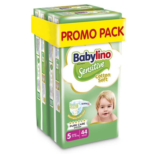 Βρεφική πάνα Babylino Sensitive Cotton Soft No5 11-16 Kg, PROMO PACK (2x44τμχ) 88τμχ