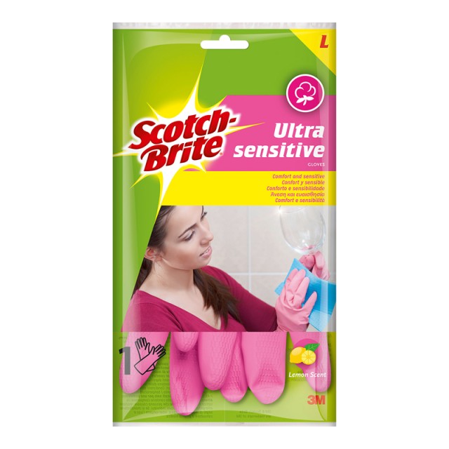 Scotch Brite Ultra Sensitive Kitchen Gloves Large-Pink-Lemon, Γάντια Κουζίνας