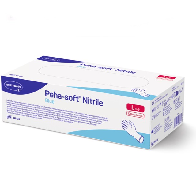 Peha-soft Nitrile Blue No Large, Γάντια Νιτριλίου Μπλε Μίας Χρήσης Χωρίς Πούδρα - Συσκευασία 100 τεμαχίων