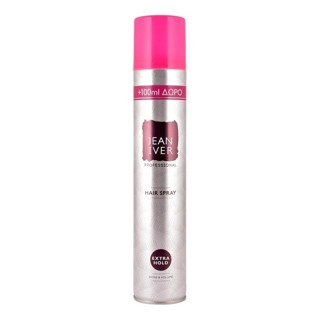 Jean Iver Professional Hair Spray Extra Hold Shine & Volume, Λακ Μαλλιών για Πολύ Δυνατό Κράτημα (400+100ml) 500ml