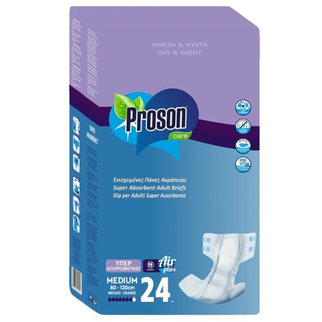 Proson Care Day & Night Πάνες Ακράτειας Ενηλίκων No2, Medium, (80-120cm) 24τμχ
