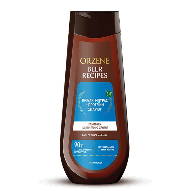 Orzene Bio Κριθάρι Μπύρας & Πρωτεΐνη Σιταριού, Σαμπουάν για Αναζωογόνηση & Λάμψη για Όλους τους Τύπους Μαλλιών, 400ml