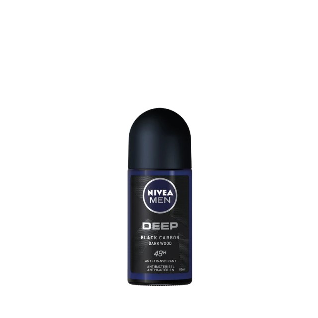 Nivea Men Deep Black Carbon & Dark Wood, Ανδρικό Αποσμητικό Roll on, 50ml