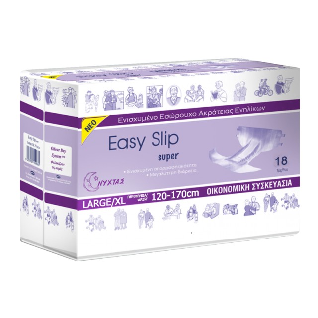 Easy Slip Πάνες Ακράτειας Ενηλίκων Νύχτας, Large-XL, 18τμχ