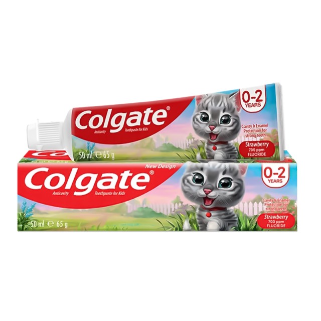 Colgate Kids Strawberry for Cavity & Enamel Protection, Παιδική Οδοντόκρεμα 0-2 χρονών με γεύση Φράουλα, 50ml