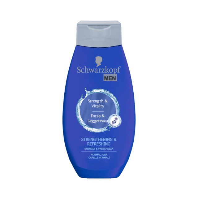 Schwarzkopf Strenght & Vitality Shampoo, Ανδρικό Σαμπουάν, για Κανονικά,Ταλαιπωρημένα & Άτονα Μαλλιά, 350ml