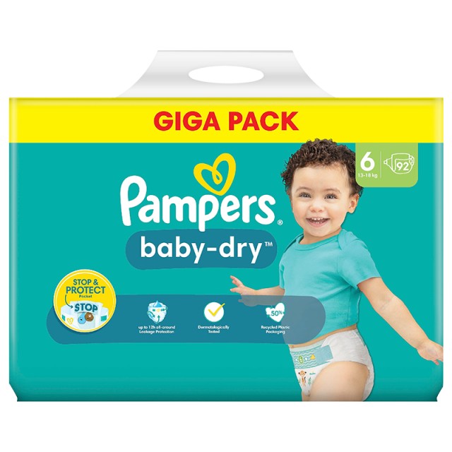 Pampers Baby Dry, Πάνες No6 (13-18kg), 92τμχ MEGA PACK