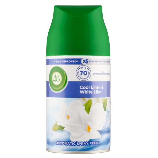 Air Wick Cool Linen & White Lilac Automatic Spray Refill, Aerosol για το Aυτόματο Aποσμητικό Xώρου Cool Linen & White Lilac , 250ml