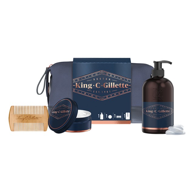 Gillette Set King C Beard & Face Wash 350ml + Gillette King C Soft Beard Balm 100ml + Χτένα για τα Γένια 1τμχ