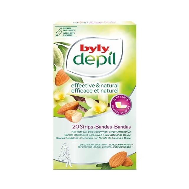 Perky Byly Depil Sweet Almond Oil, Αποτριχωτικές Ταινίες Σώματος με Aμυγδαλέλαιο, 20 τεμ