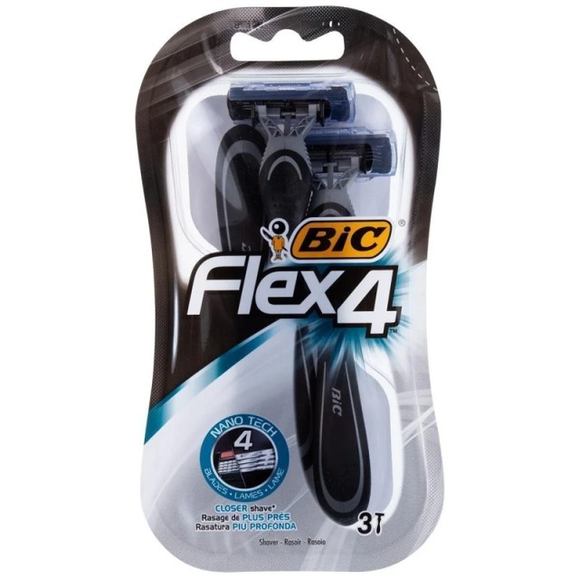 Bic Flex4 Ανδρικά Ξυραφάκια μιας Χρήσης με 4 Λεπίδες & Λιπαντική Ταινία, 3 τεμ.