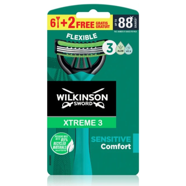Wilkinson Sword 4+4 Xtreme3 Sensitive Comfort, Ξυραφάκια Μίας Χρήσης, 8τμχ