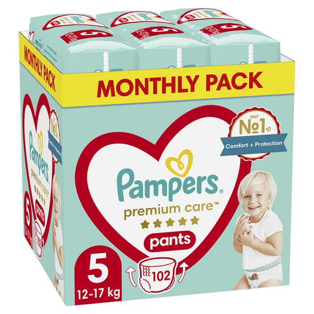 Pampers Premium Care Pants Μέγεθος 5 (12kg-17kg) - 102 Πάνες-Βρακάκι