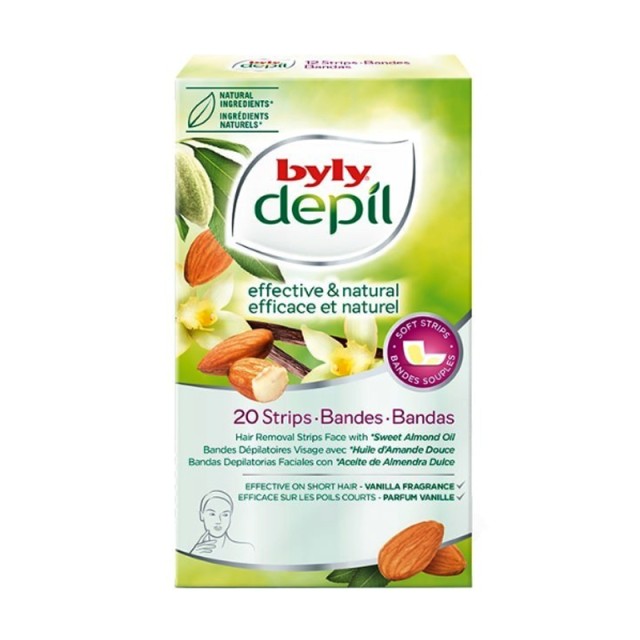 Perky Byly Depil Sweet Almond Oil, Αποτριχωτικές Ταινίες Προσώπου με Aμυγδαλέλαιο, 20 τεμ.