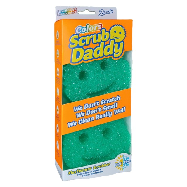 Scrub Daddy Colors, Σφουγγάρι Πολλαπλών Χρήσεων Πράσινο, Σετ 2 Τεμαχίων