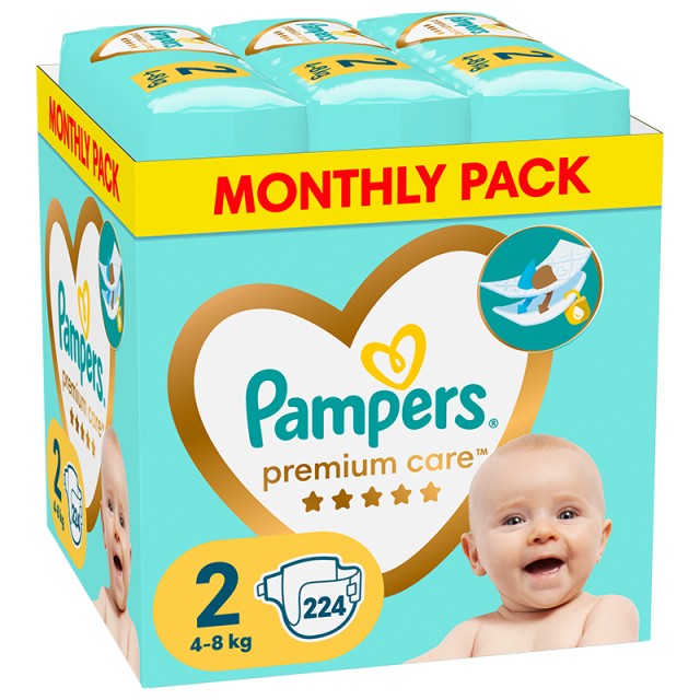 Pampers Premium Care Πάνα No2 (4kg - 8kg), 224 Πάνες