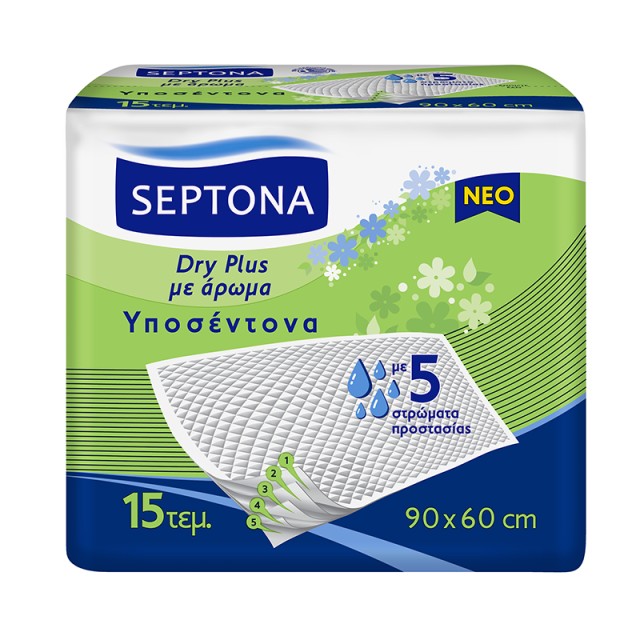 Septona Dry Plus Υποσέντονα με Άρωμα 90x60cm, 15τμχ