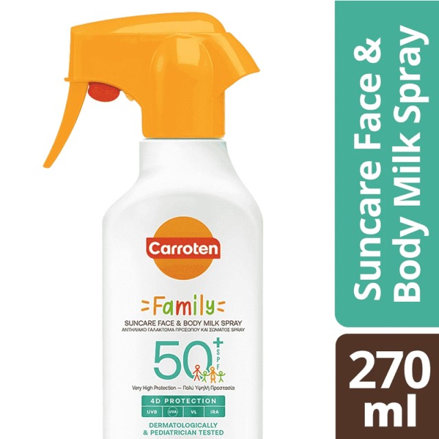 Carroten Family Suncare Face & Body Milk Spray Αντηλιακό Γαλάκτωμα Σπρέι Προσώπου & Σώματος SPF50+, 270ml