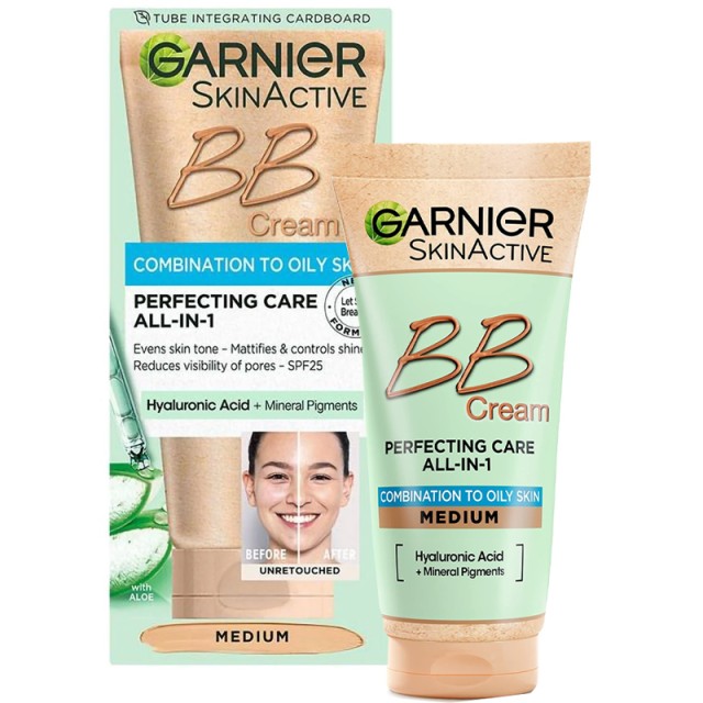 Garnier Skinactive ΒΒ Cream Hyaluronic Aloe All-in-1 Medium Ενυδατική Κρέμα για Μικτή ή Λιπαρή Σκουρόχρωμη Επιδερμίδα, 50ml