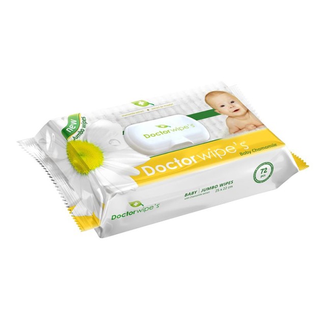 Doctor Wipes Chamomile με καπάκι, Μωρομάντηλα JUMBO 20x23cm 72τμχ