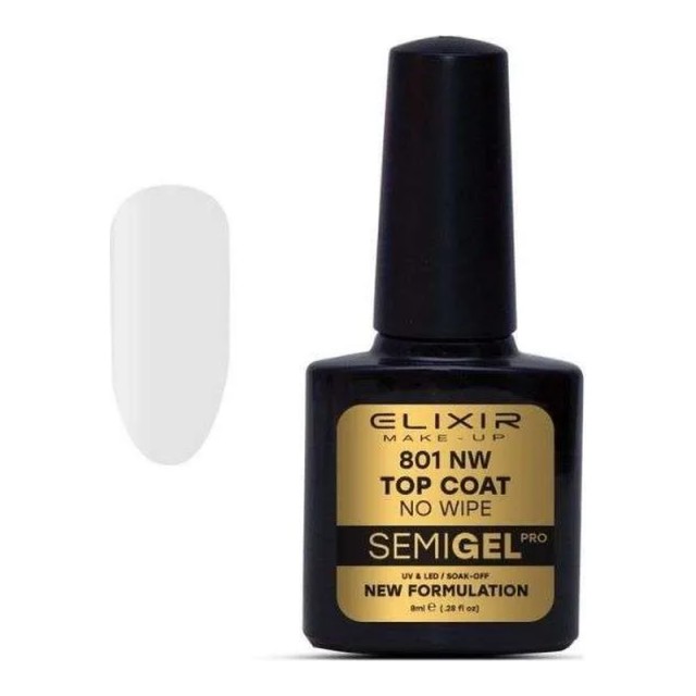 Elixir Semi Gel Νο801NW Top Coat No Wipe 8 ml