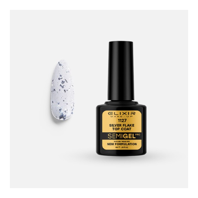 Elixir Silver Flake Top Coat No Wipe Νο1127 Top Coat Ημιμόνιμου 8 ml