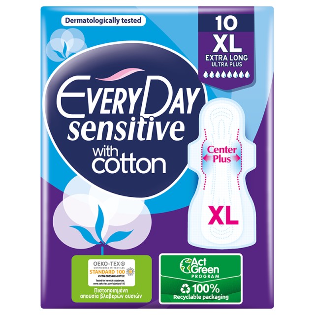 Every Day Σερβιέτες Sensitive with cotton EXTRA LONG Ultra Plus 10 τεμ.