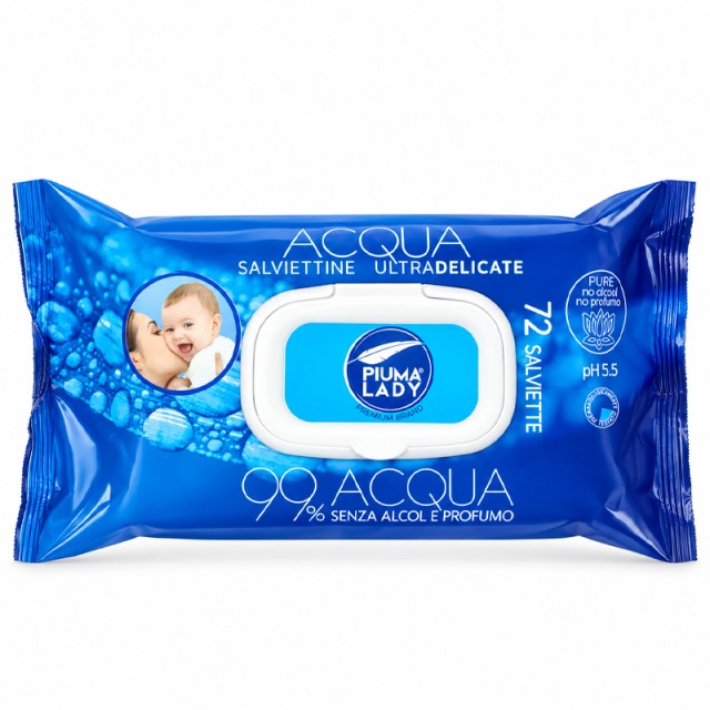 Piuma Lady Baby Acqua Μωρομάντηλα 99% Νερό Χωρίς Άρωμα & Αλκοόλη, 72τμχ