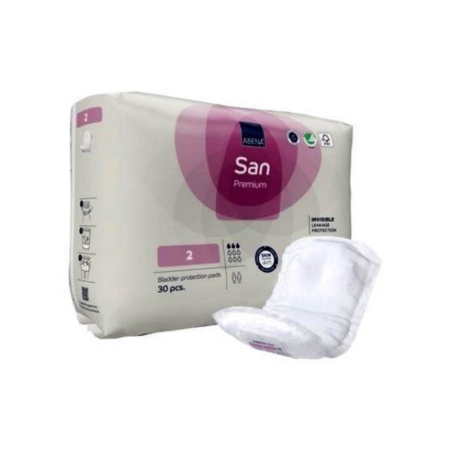 Abena San Premium No2 Unisex Σερβιέτες Ακράτειας Κανονικής Ροής 3 Σταγόνες, 30τμχ