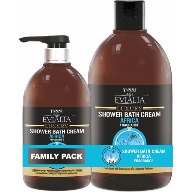 Evialia Luxury Shower Bath Cream, Africa Set 1 lt +500ml, Αφρόλουτρο Με Κρέμα Σώματος Σετ 1lt +500ml