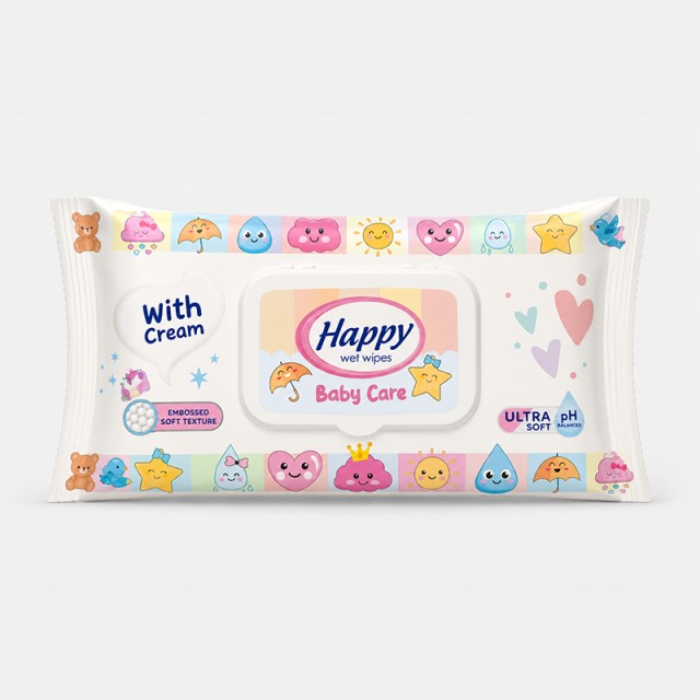Libo  Happy Premium Baby Cream, Μωρομάντηλα με Ενυδατική Κρέμα, 80τεμ
