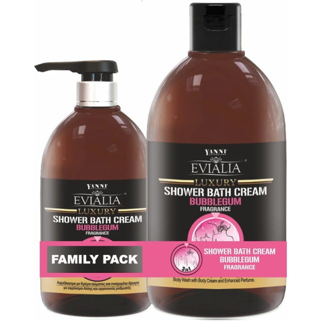 Evialia Luxury Shower Bath Cream, Bubblegum Set 1 lt +500ml, Αφρόλουτρο Με Κρέμα Σώματος Σετ 1lt +500ml
