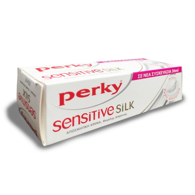 Perky Sensitive Silk 0% Άρωμα 0% Αλουμίνιο, Αποσμητική Κρέμα Μεγάλης Διάρκειας για Ευαίσθητο Δέρμα, 30ml