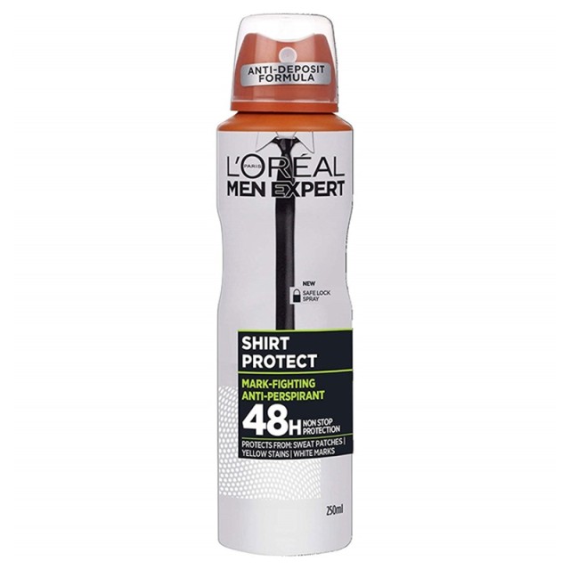 LOreal Paris Men Expert Shirt Protect Spray 48ωρη Ολική Προστασία Ενάντια στον Ιδρώτα, τους Λευκούς & Κίτρινους Λεκέδες, 150ml