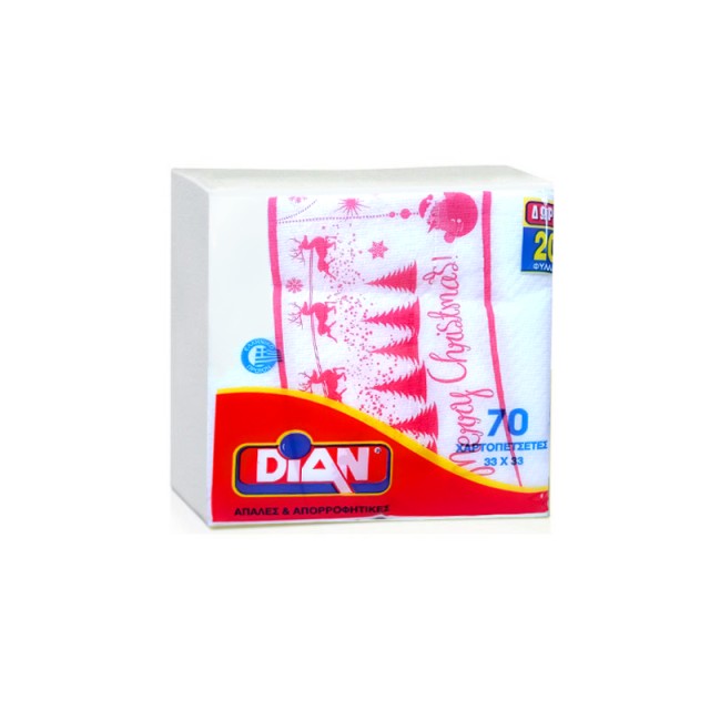 Dian Christmas Edition Χαρτοπετσέτες με Χριστουγεννιάτικο Σχέδιο 33 x 33, 70 φύλλα