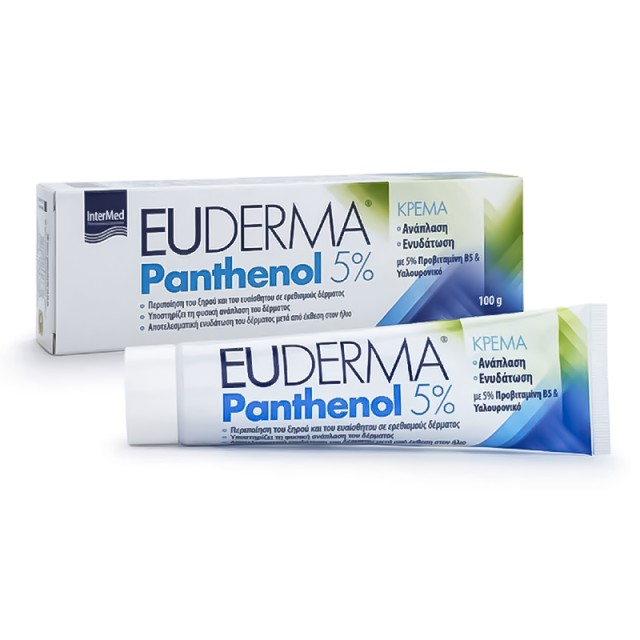 Intermed Euderma Panthenol Cream 5%, Κρέμα Προσώπου & Σώματος για Ανάπλαση & Ενυδάτωση με Προβιταμίνη Β5 & Υαλουρονικό, 100g