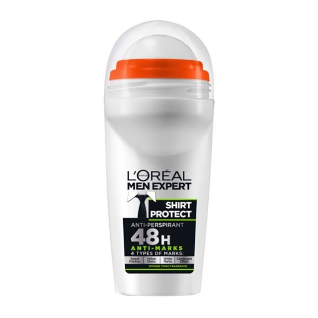 Loreal Paris Men Expert Shirt Protect Roll-On, Αποσμητικό για 48ωρη Ολική Προστασία Ενάντια Στον Ιδρώτα, Τους Λευκούς & Κίτρινους Λεκέδες, 50ml