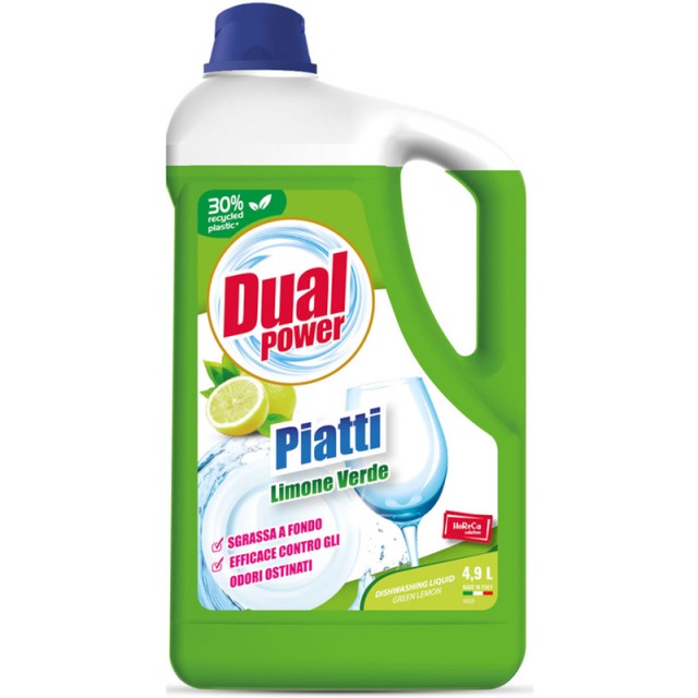 Dual Power Piatti Limone Verde,  Απορρυπαντικό Πιάτων με Άρωμα Πράσινου Λεμονιού, 4,9lt