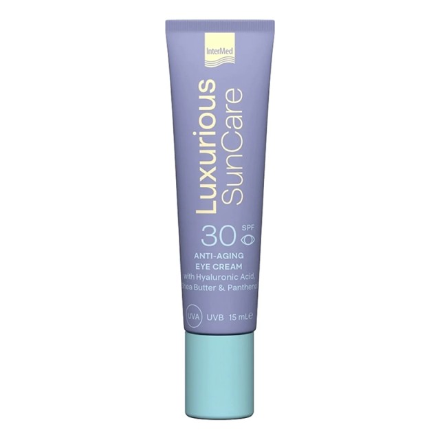 Intermed Luxurious Anti-ageing Sunscreen Eye Cream SPF30, Αντηλιακή Αντιrρυτιδική Κρέμα ΜατιώνΜε Υαλουρονικό, Shea butter, Πανθενόλη & Εκχυλίσματα Χρυσάνθεμου & Φυκιών 15ml