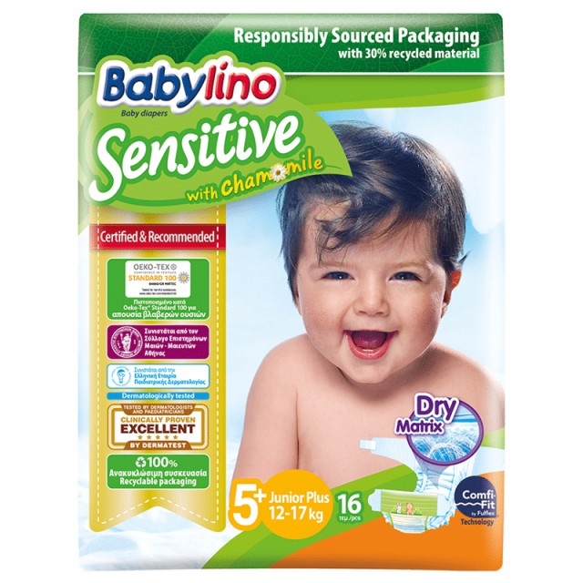 Βρεφική πάνα Babylino Sensitive No5+ 12-17 Kg 16 τμχ