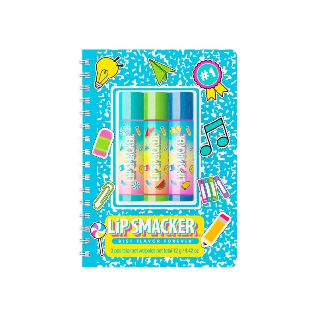 Lip Smacker Limited Edition Back to School Spiral Notebook Trio Lip Balm, Σετ Lip Balm & Σημειωματάριο Μπλε, 3x4g