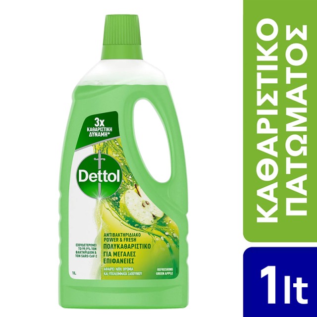 Dettol Power & Fresh Αντιβακτηριδιακό Πολυκαθαριστικό Πατώματος Πράσινο Μήλο, 1lt