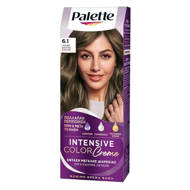 Schwarzkopf Palette Intensive Color Creme Μόνιμη Κρέμα Βαφή Μαλλιών No 6.1 Ξανθό Σκούρο Σαντρέ, 1τμχ