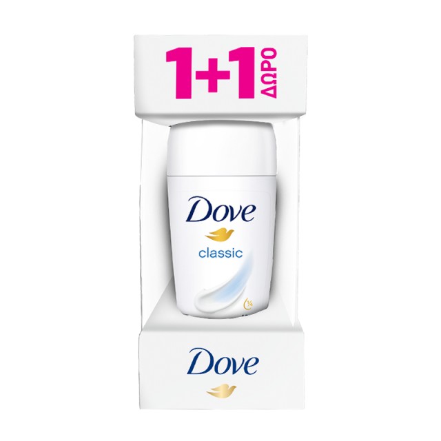 Dove Advanced Care Classic 48h Protection, Αποσμητικό Roll on 2x50ml, 1+1 ΔΩΡΟ