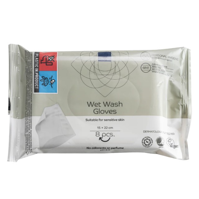 Abena Wet Wash Gloves, Υγρά Γάντια Καθαρισμού 8τμχ
